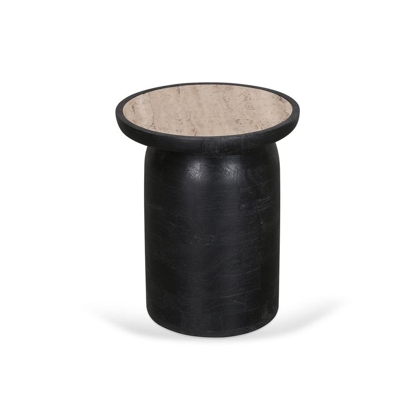 40cm Travertine Top Side Table | Black | Myka Home - View 2