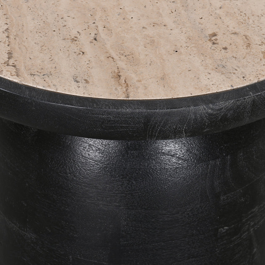 40cm Travertine Top Side Table | Black | Myka Home - View 6