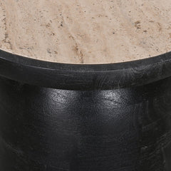 CST8734-RB 40cm Travertine Top Side Table - Black
