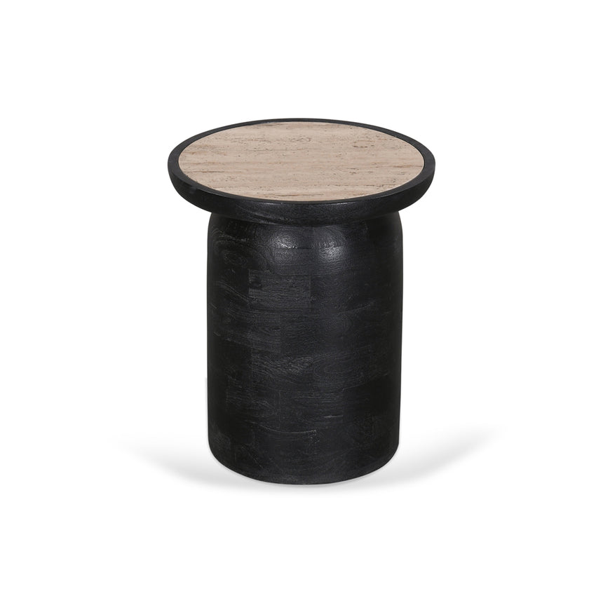 40cm Travertine Top Side Table | Black | Myka Home