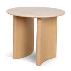 60cm Travertine Top Side Table | Crème Ash | Myka Home