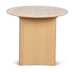 60cm Travertine Top Side Table | Crème Ash | Myka Home