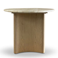 60cm Travertine Top Side Table | Crème Ash | Myka Home