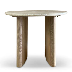 60cm Travertine Top Side Table | Crème Ash | Myka Home
