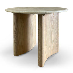 60cm Travertine Top Side Table | Crème Ash | Myka Home