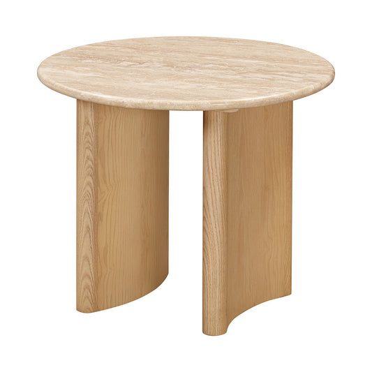 60cm Travertine Top Side Table | Crème Ash | Myka Home