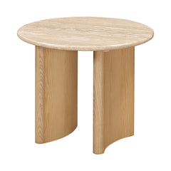 60cm Travertine Top Side Table | Crème Ash | Myka Home