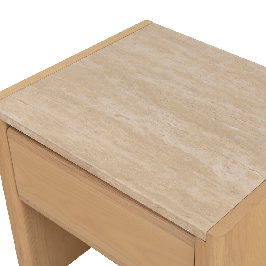 55cm Travertine Top Bedside Table | Creme Ash | Myka Home - View 11