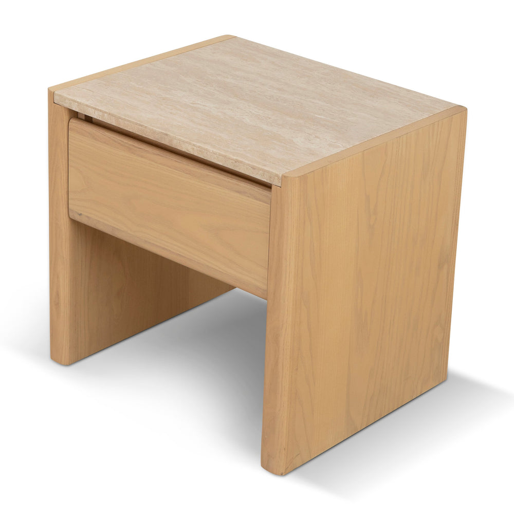 55cm Travertine Top Bedside Table | Creme Ash | Myka Home - View 5