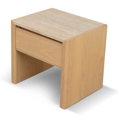 55cm Travertine Top Bedside Table | Creme Ash | Myka Home