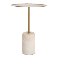 CST8795-NY 45cm Brushed Gold Side Table - Travertine