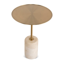 CST8795-NY 45cm Brushed Gold Side Table - Travertine