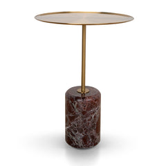 CST8797-NY 45cm Brushed Gold Side Table - Rosso Levanto Marble
