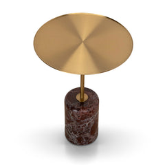 CST8797-NY 45cm Brushed Gold Side Table - Rosso Levanto Marble