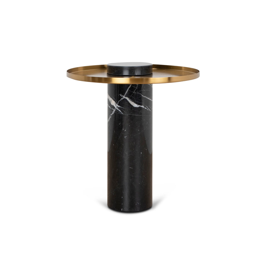 40cm Round Brushed Gold Side Table | Black Marble | Myka Home - View 2