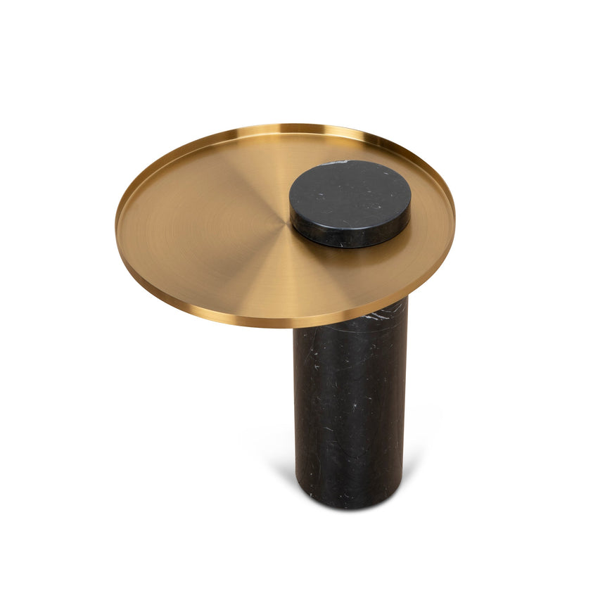 40cm Round Brushed Gold Side Table | Black Marble | Myka Home - View 3