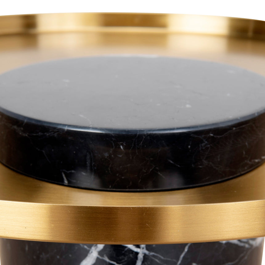 40cm Round Brushed Gold Side Table | Black Marble | Myka Home - View 9