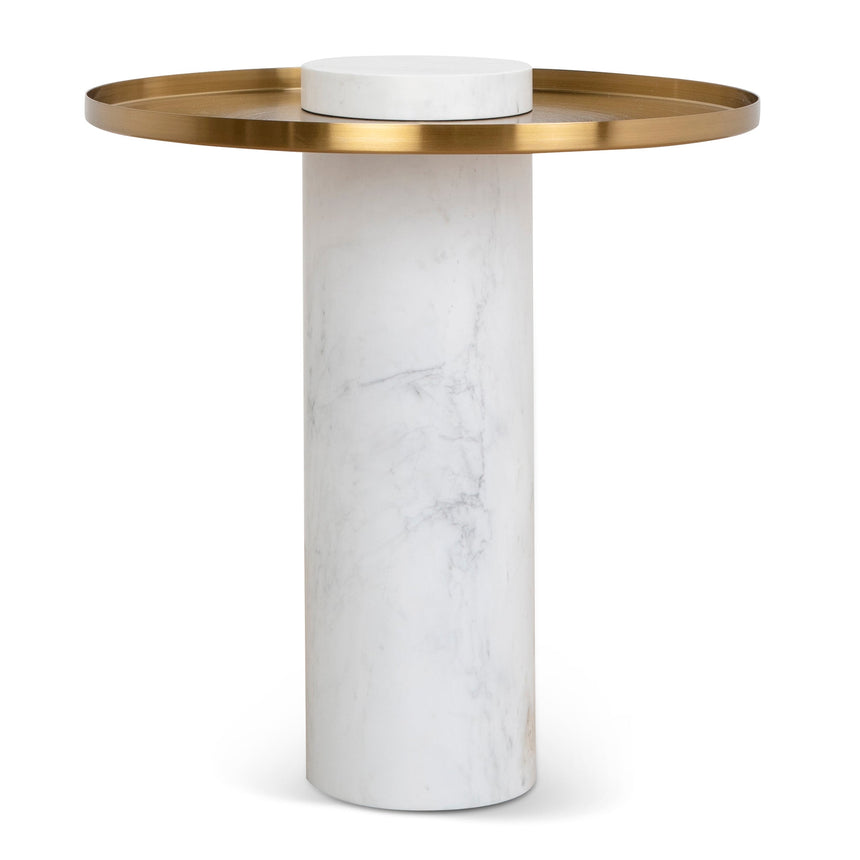 40cm Round Brushed Gold Side Table | Marble | Myka Home - View 2