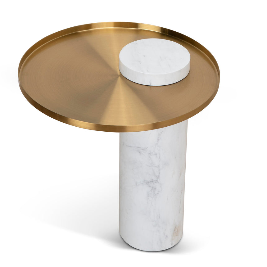 40cm Round Brushed Gold Side Table | Marble | Myka Home - View 3