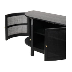 2.2m Rattan Doors TV Entertainment unit | Full Black | Myka Home