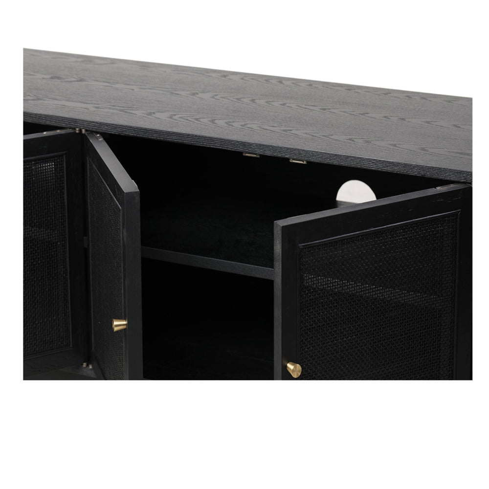 2.2m Rattan Doors TV Entertainment unit | Full Black | Myka Home - View 5