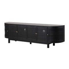 2.2m Rattan Doors TV Entertainment unit | Full Black | Myka Home