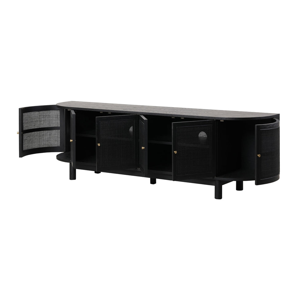 2.2m Rattan Doors TV Entertainment unit | Full Black | Myka Home - View 3