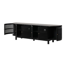 2.2m Rattan Doors TV Entertainment unit | Full Black | Myka Home