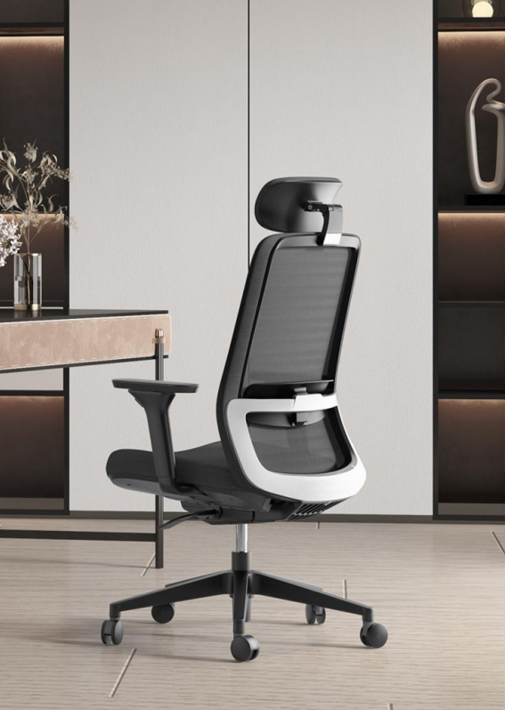 Mesh Office Chair | Cloud Grey with White Base | Myka Home - View 11