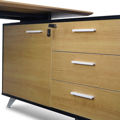 COT2861-SN 1.95m Executive Desk Right Return - Black Frame with Natural Top and Drawers