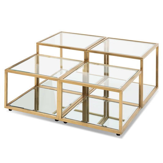 Ex Display - Set of 4 - CCF2585-BS 100cm Glass Coffee Table - Brushed Gold Base