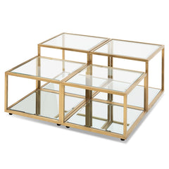 Ex Display - Set of 4 - CCF2585-BS 100cm Glass Coffee Table - Brushed Gold Base