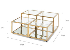 Ex Display - Set of 4 - CCF2585-BS 100cm Glass Coffee Table - Brushed Gold Base