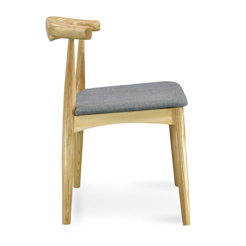 Elbow Dining Chair - Natural with Light Grey Fabric Seat (Set of 2) - View 6