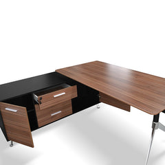 Ex Display - COT202-M 1.95m Executive Office Desk Left Return - Walnut - Black