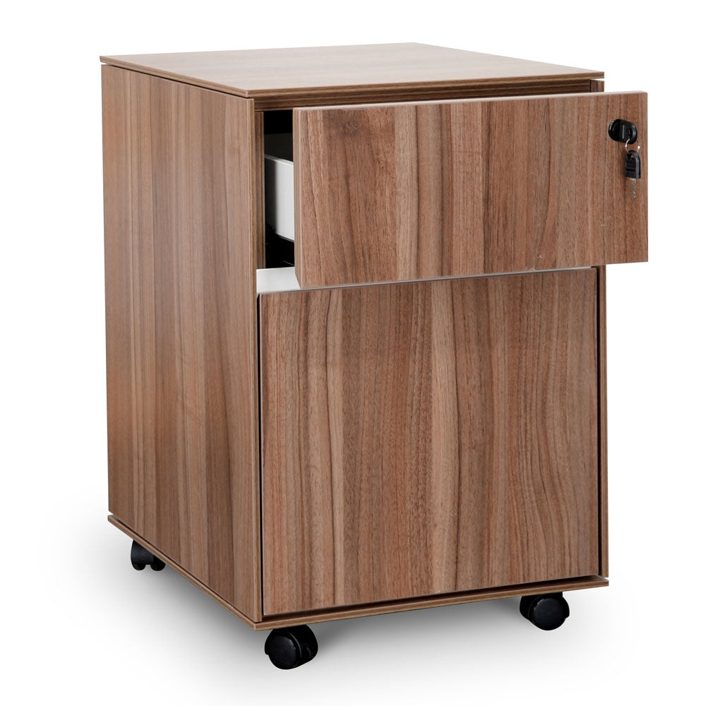2 Drawer Mobile Pedestal - Walnut - View 3