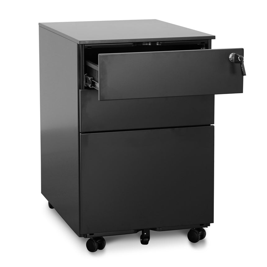 3 Drawers Mobile Pedestal | Black | Myka Home - View 3