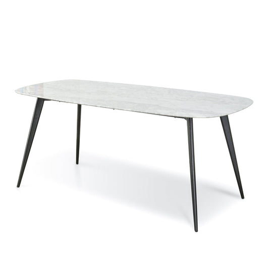 Ex Display - CDT1275-DW White 1.8m Marble Dining Table - Black Legs