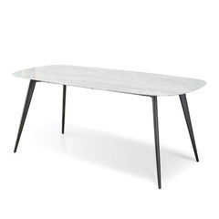 Ex Display - CDT1275-DW White 1.8m Marble Dining Table - Black Legs