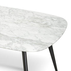 Ex Display - CDT1275-DW White 1.8m Marble Dining Table - Black Legs
