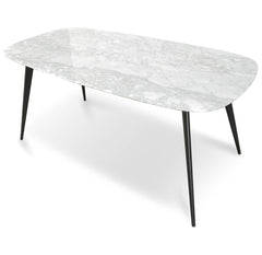 Ex Display - CDT1275-DW White 1.8m Marble Dining Table - Black Legs
