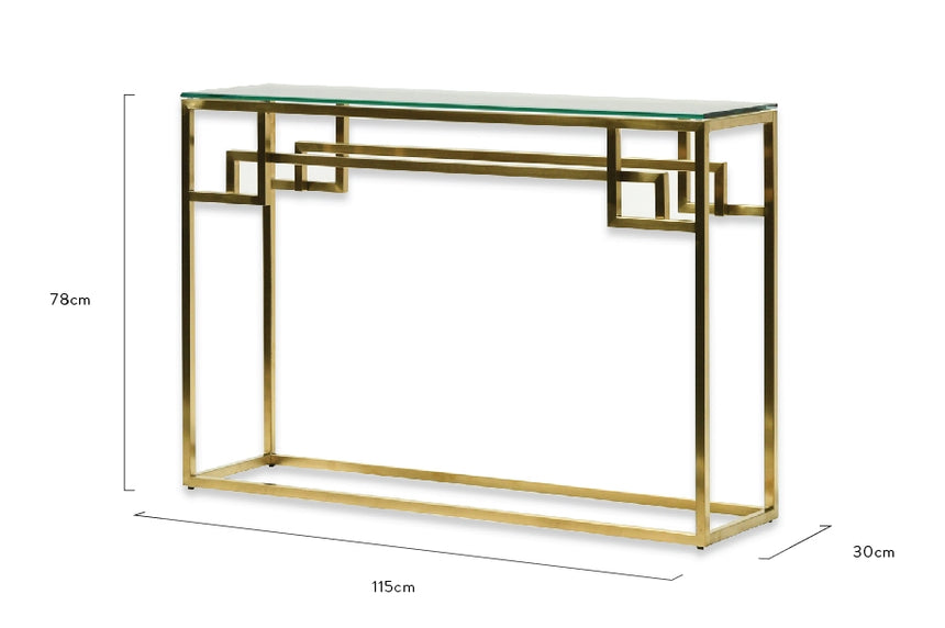 1.15m Console Glass Table - Brushed Gold Base - View 6