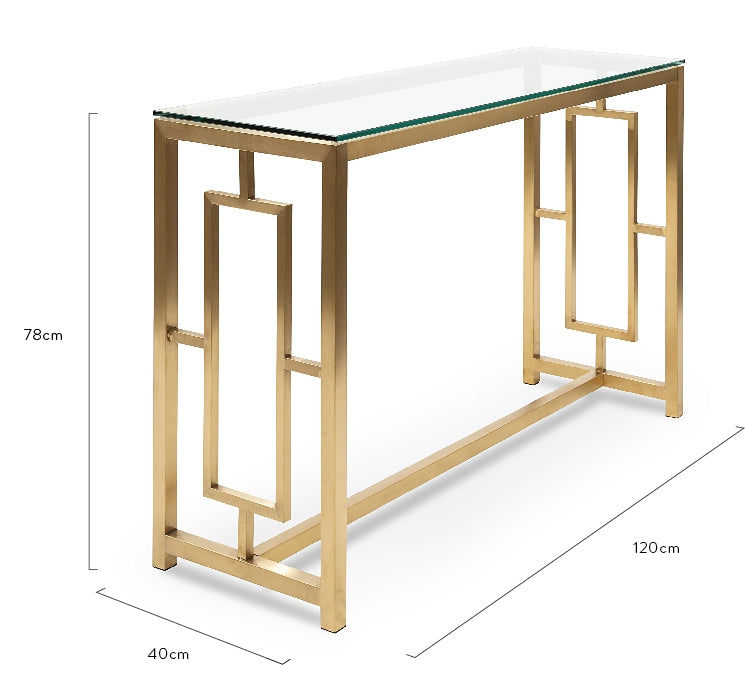Glass Console table - Brushed Gold Base - View 9