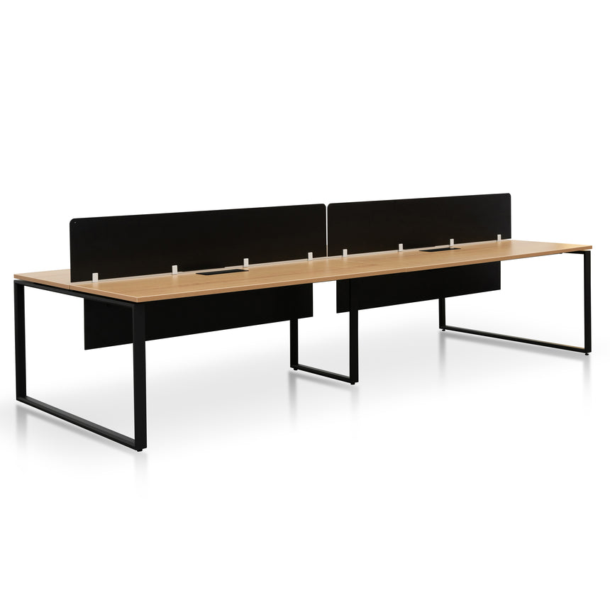 4 Seater Workstation with Privacy Screen | Natural - Black | Myka Home - View 3