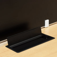 COT6739-SN-OF6164-SN-2xOT6163-SN 4 Seater Workstation with Black Screen - Natural Top - Black Base