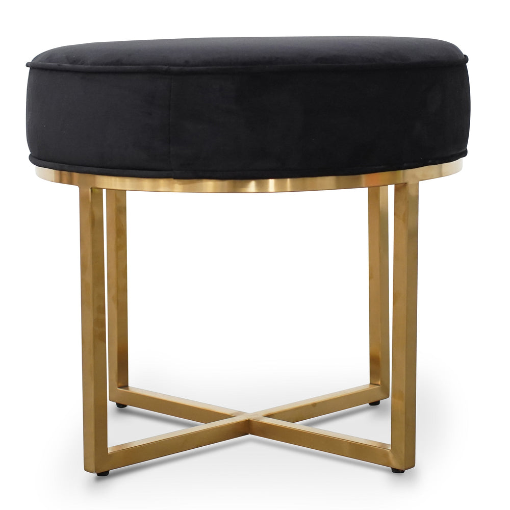Steel Frame Ottoman In Black Velvet Seat - Brushed Gold Base - View 8