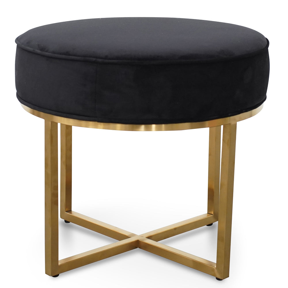 Steel Frame Ottoman In Black Velvet Seat - Brushed Gold Base