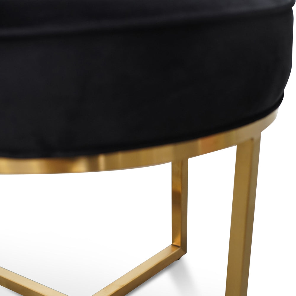 Steel Frame Ottoman In Black Velvet Seat - Brushed Gold Base - View 2
