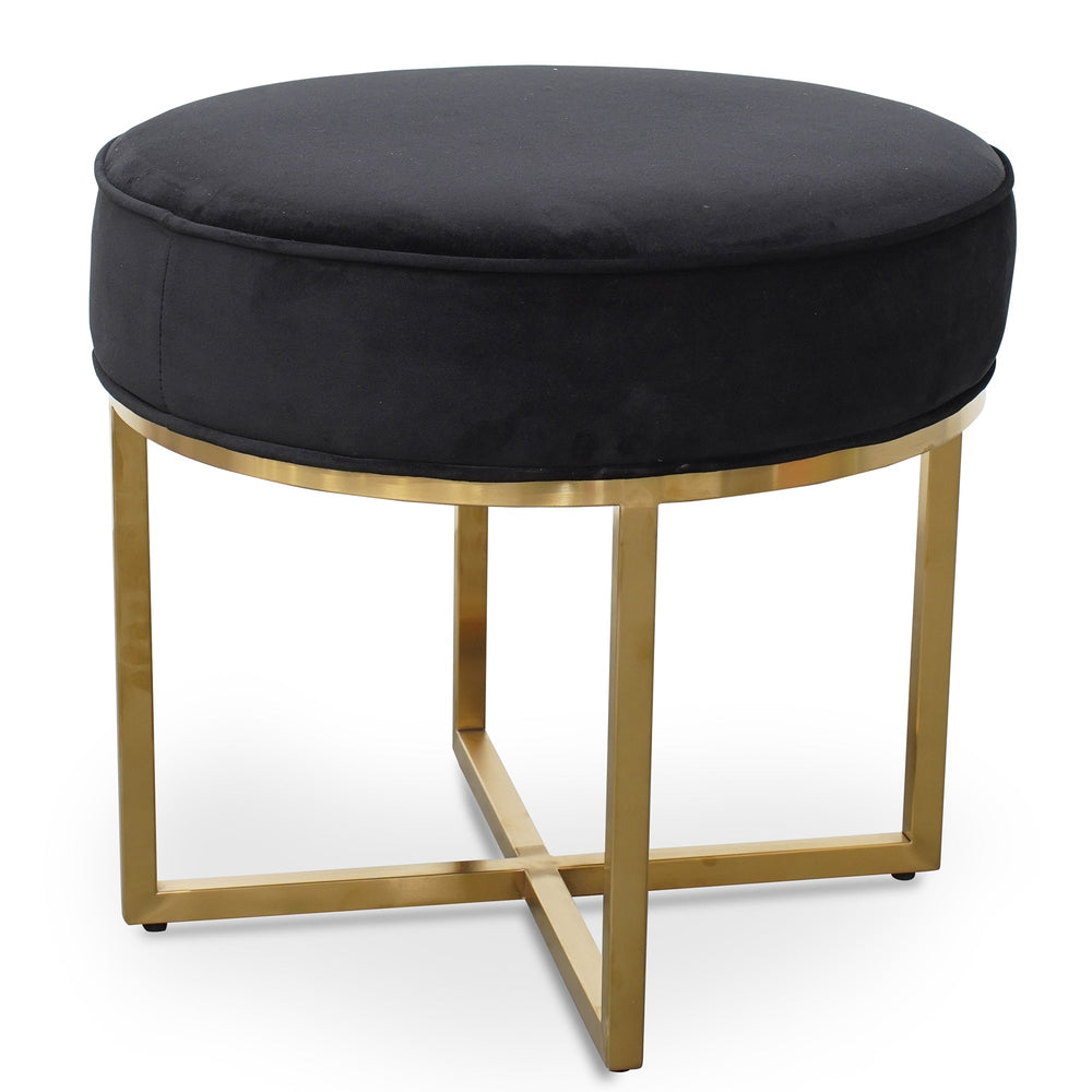 Steel Frame Ottoman In Black Velvet Seat - Brushed Gold Base - View 5