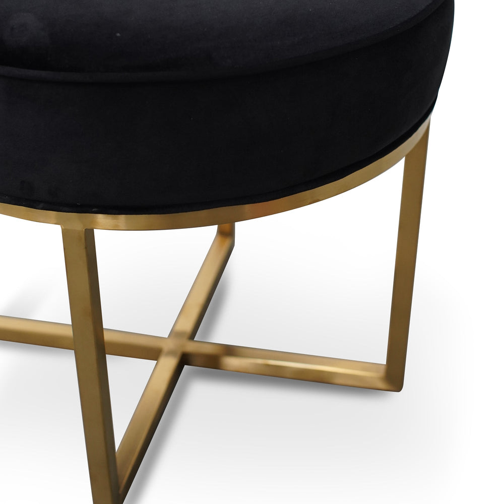 Steel Frame Ottoman In Black Velvet Seat - Brushed Gold Base - View 6